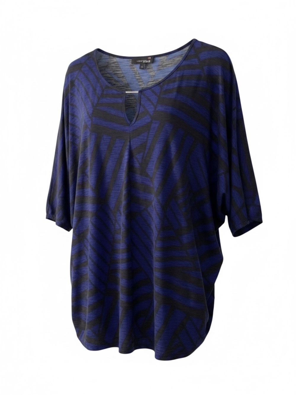 Laura Plus Petites Blue & Black Geometric Print Slinky Tunic Top Size X Petites